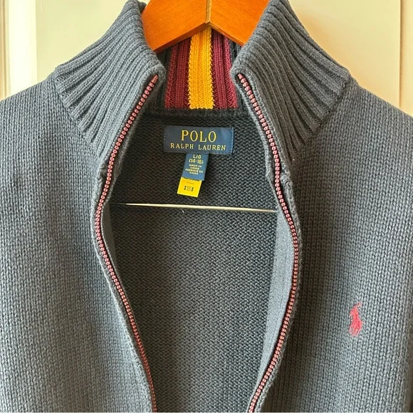 🧥 Polo Ralph Lauren Zip Up Sweater – Navy Blue with Red Logo Boys Large - Picture 1 of 4